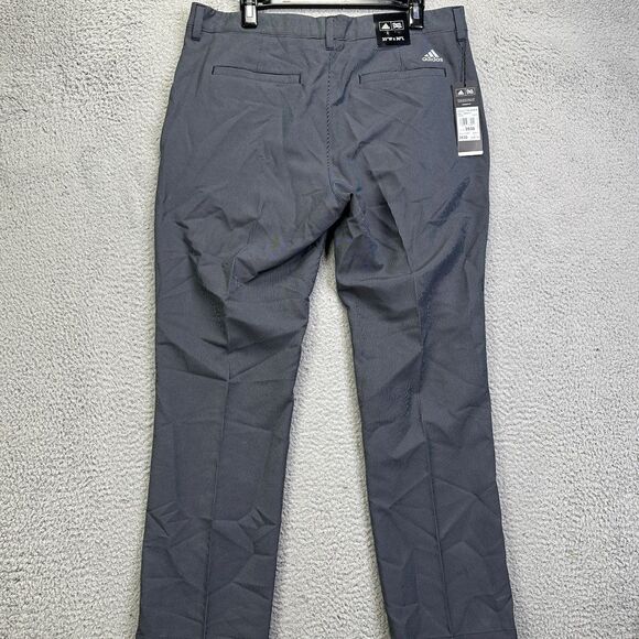 Adidas Pants Mens 35X30 Grey Black Striped Chino Golf Flat Front Stretch NEW